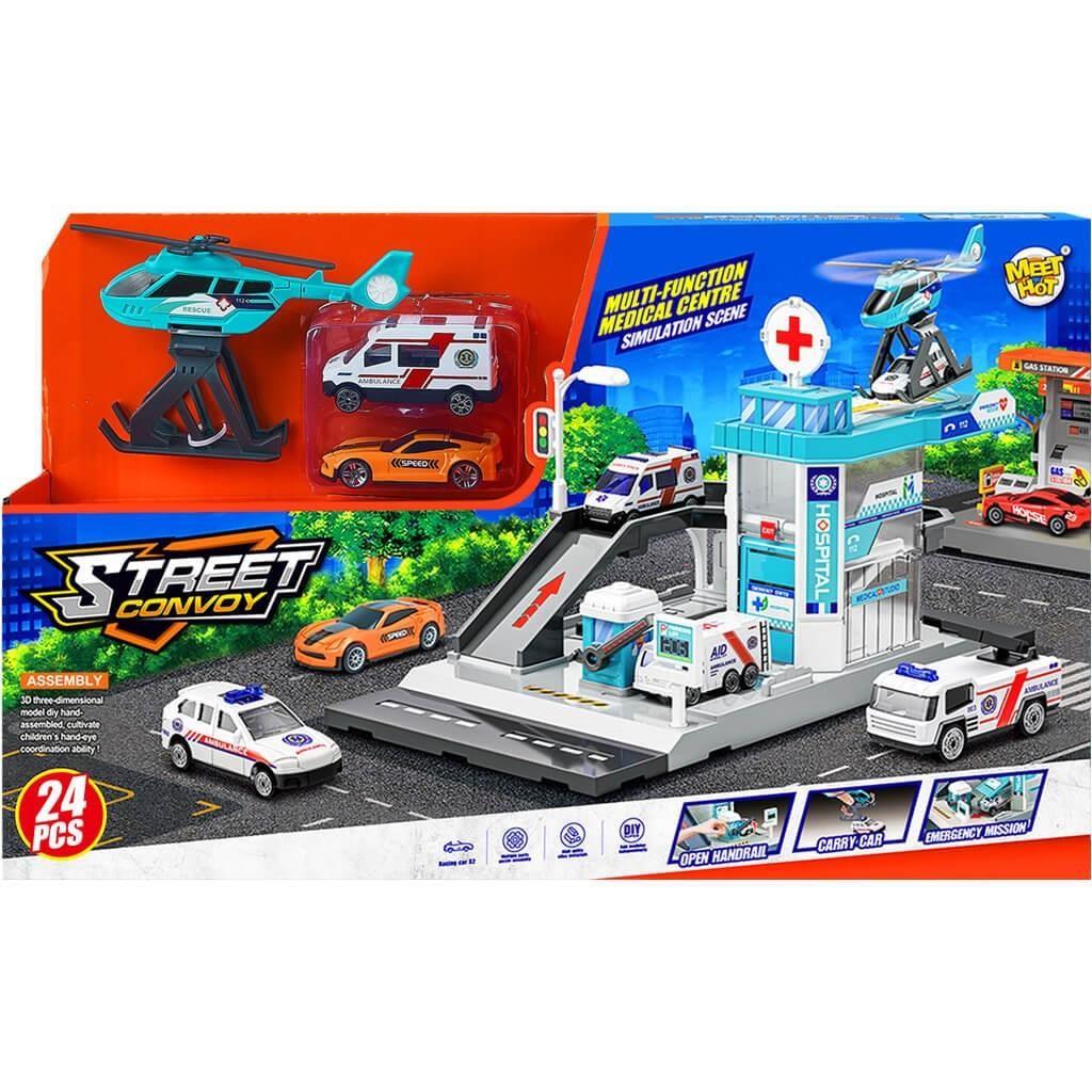 Πάρκινγκ Νοσοκομείο Luna Toys 24Τμx με 2 Μεταλλικά Οχήματα 41,5x7x25εκ.