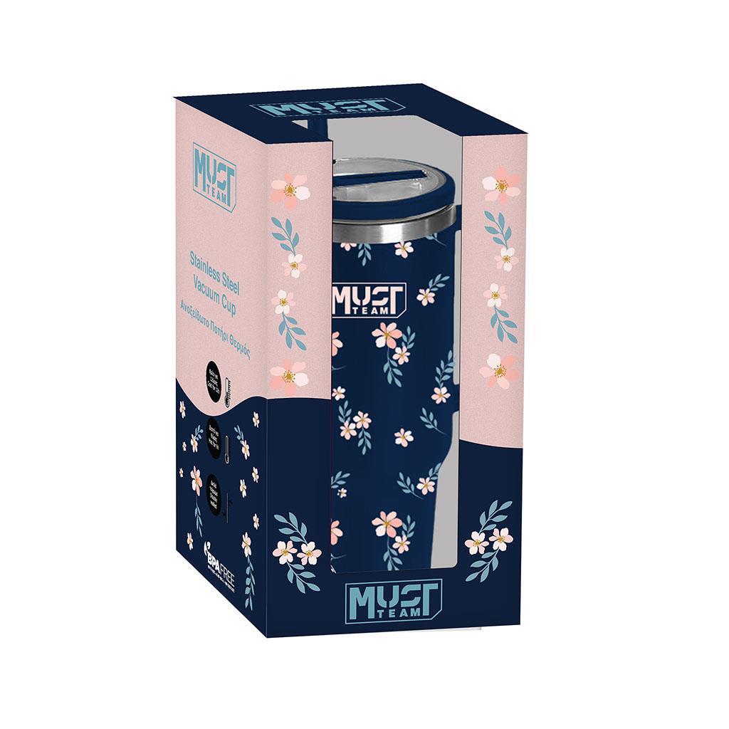 ΠΟΤΗΡΙ ΑΝΟΞΕΙΔΩΤΟ ΘΕΡΜΟΣ 900ML ΜΕ ΚΑΛΑΜΑΚΙ 22.5Χ13Χ7ΕΚ MUST TEAM ΜΠΛΕ ΦΛΟΡΑΛ