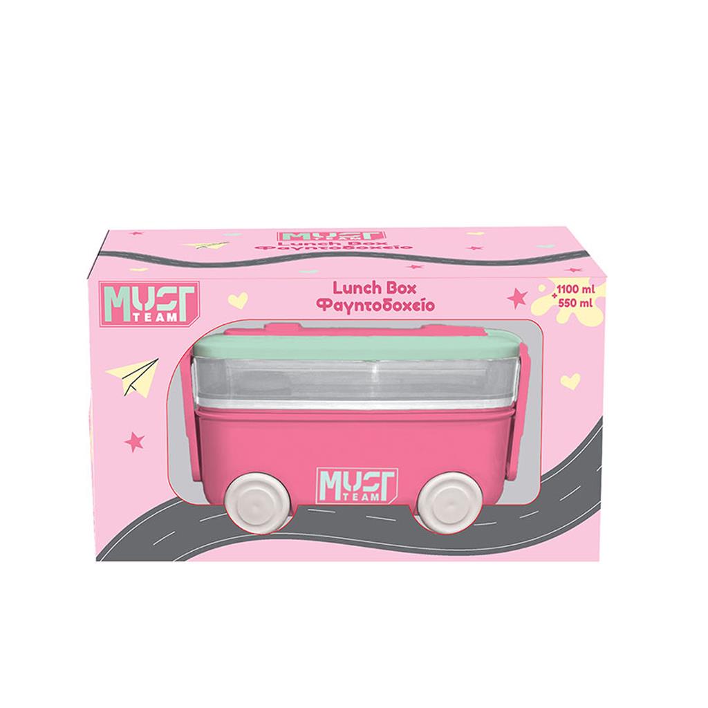 Φαγητοδοχείο Must Team 1100ml PP Πλαστικό με πιρούνι και κουτάλι ΡΟΖ