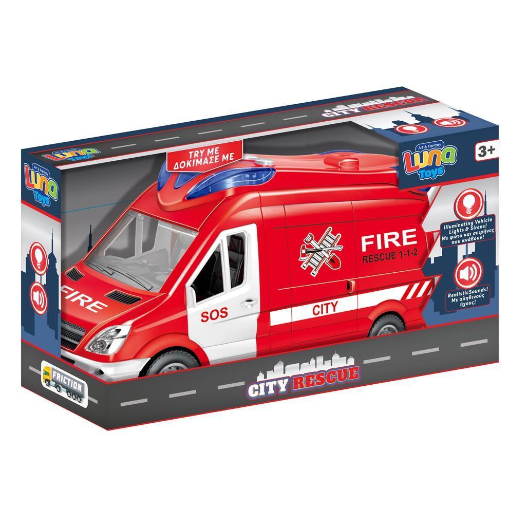 Όχημα Βαν Πυροσβεστική Friction Luna Toys 1:14 με φως και ήχο 30x11,3x17 εκ.