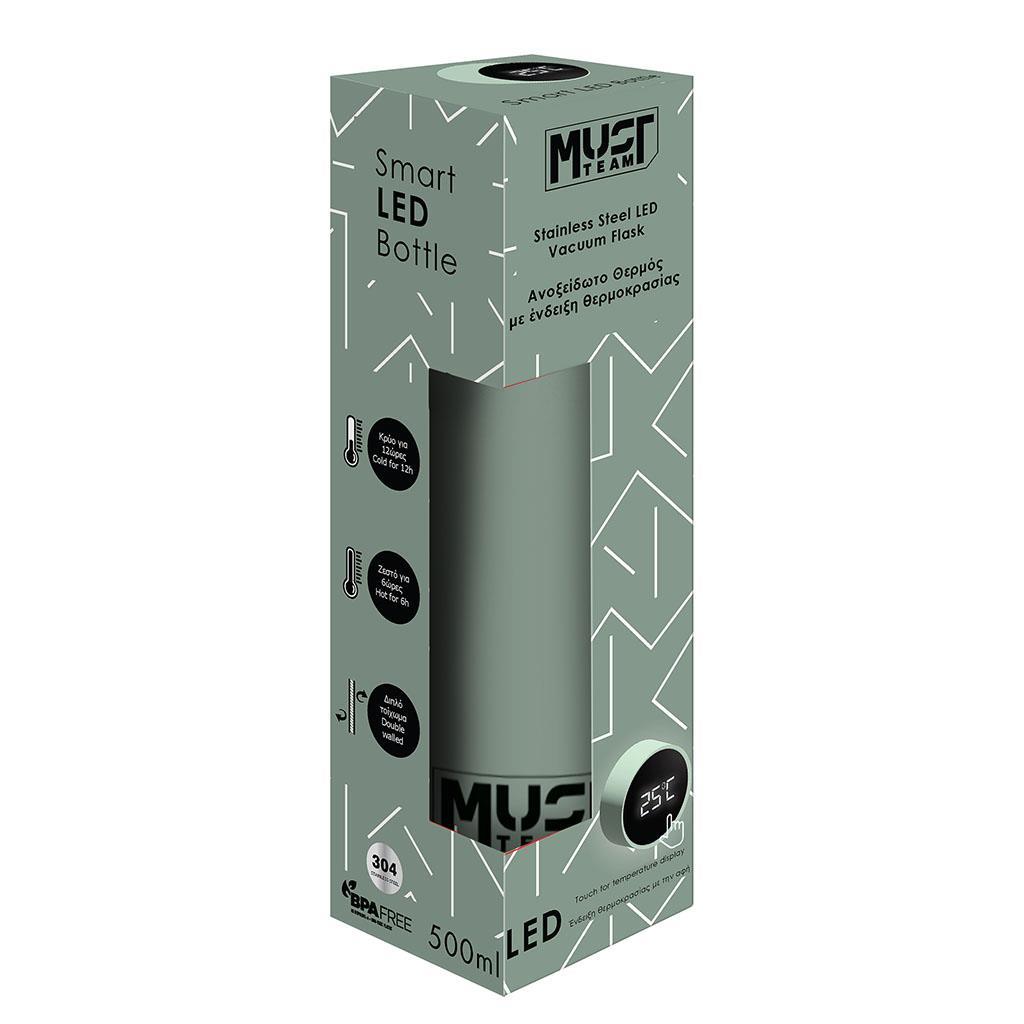 Θερμός Ανοξείδωτο Must Team Χακί 500 ml με LED ένδειξη θερμοκρασίας