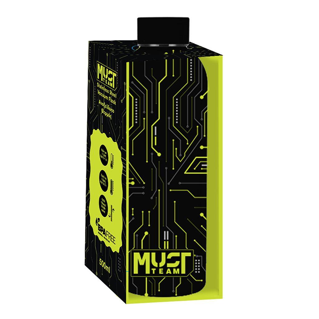 ΠΑΓΟΥΡΙ ΘΕΡΜΟΣ 500ML ΑΝΟΞΕΙΔΩΤΟ 7,4Χ22,2CM MUST TEAM ΜΑΥΡΟ TECH ΠΡΑΣΙΝΟ
