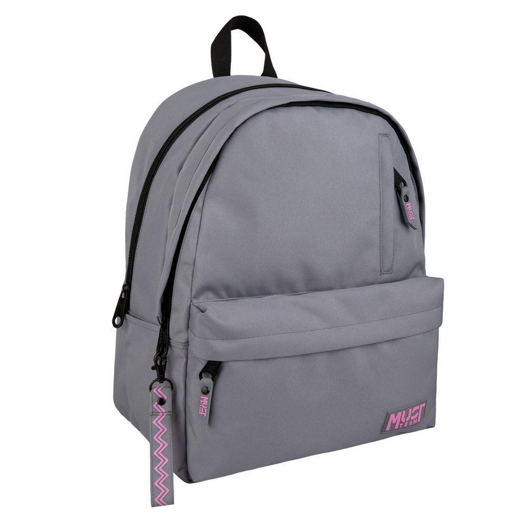 Τσάντα Πλάτης Must Team Monochrome Classic Γκρι Ανοιχτό με Ροζ 2 Κεντρικές Θήκες