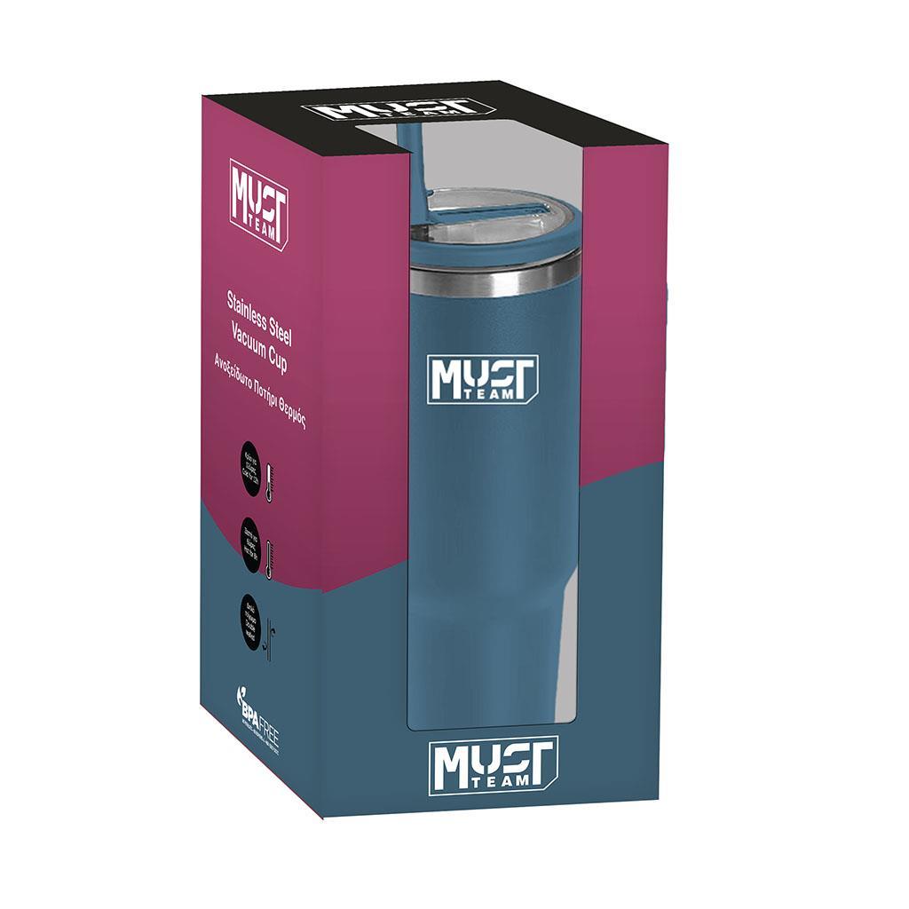 ΠΟΤΗΡΙ ΑΝΟΞΕΙΔΩΤΟ ΘΕΡΜΟΣ 900ML ΜΕ ΚΑΛΑΜΑΚΙ 22.5Χ13Χ7ΕΚ MUST TEAM ΜΠΛΕ