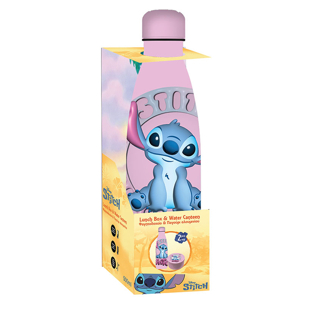 ΦΑΓΗΤΟΔΟΧΕΙΟ PP 130ML & ΠΑΓΟΥΡΙ ΑΝΟΞΕΙΔΩΤΟ 500ML ΣΕΤ STITCH & ANGEL ΡΟΖ